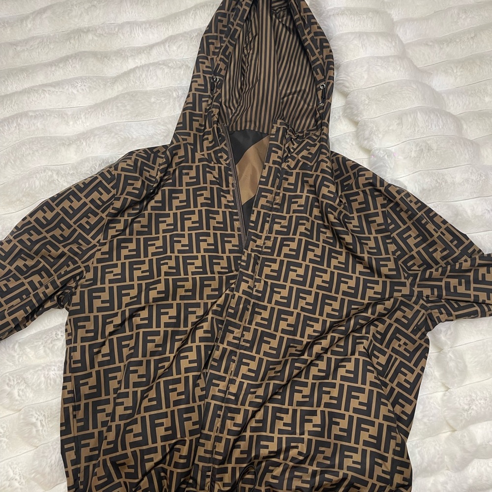 Fendi Tan and Black Logo Jacket. Reversible. Size L